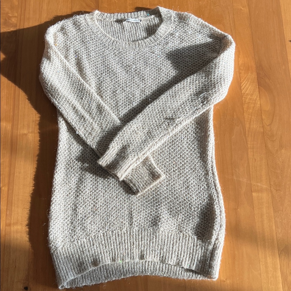 Alice +  Olivia Women's Cream/Light Tan with Glitter Enhancements Knit Sweater